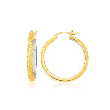 Two-Tone Yellow and White Gold Petite Patterned Hoop Earring